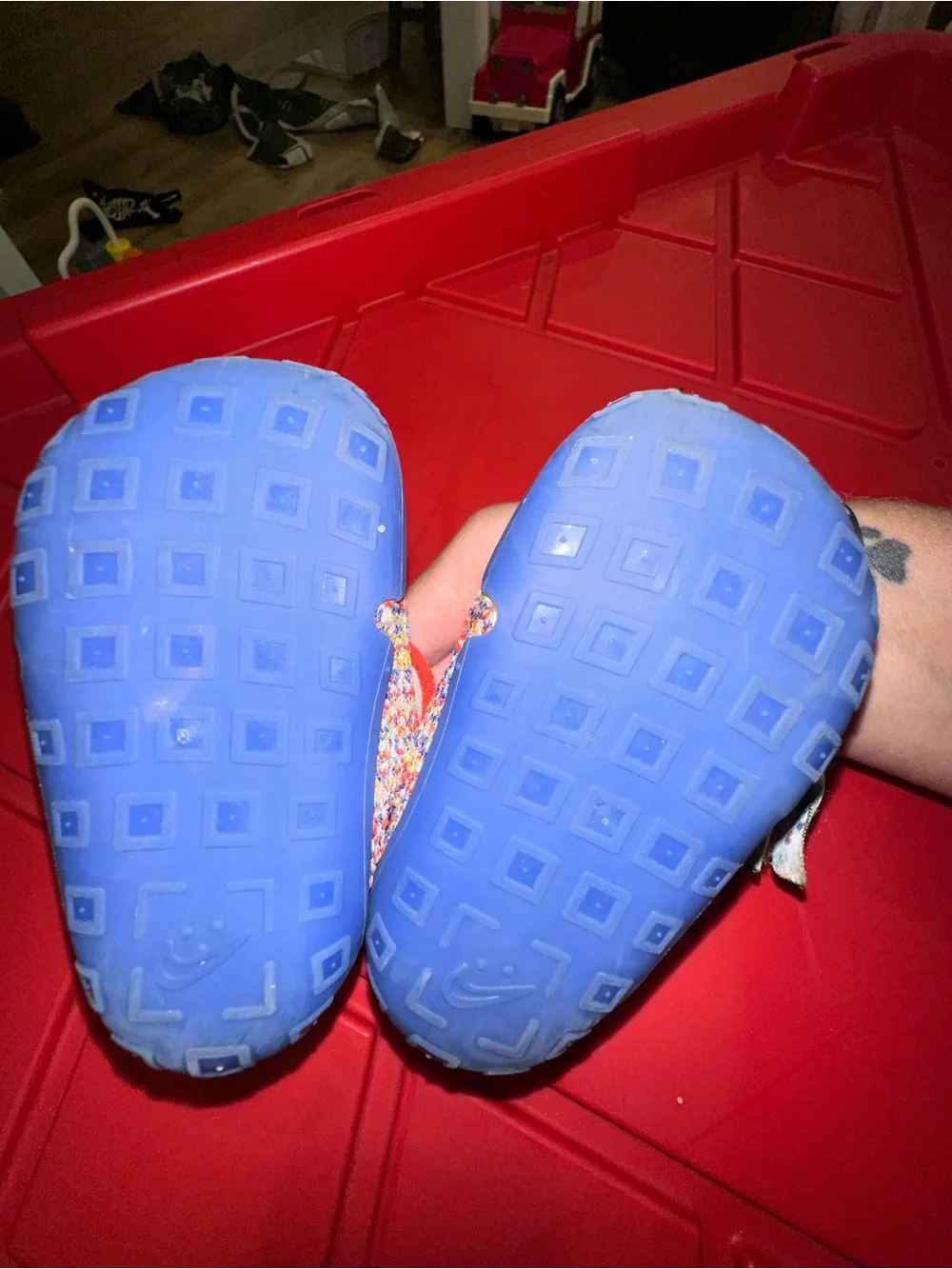 Nike Kids Slip-On Sneakers in Red with Blue Accents